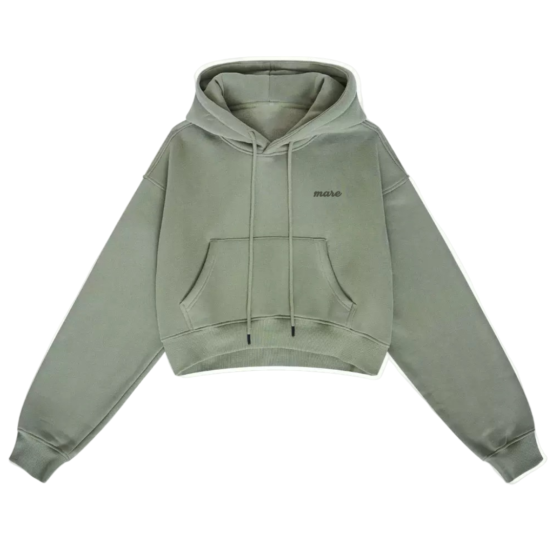 Green hoodie with a brand logo on a white background