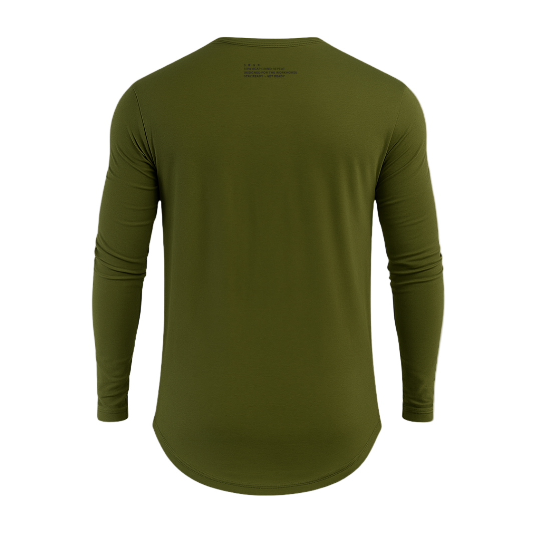 Green long-sleeve shirt on a white background