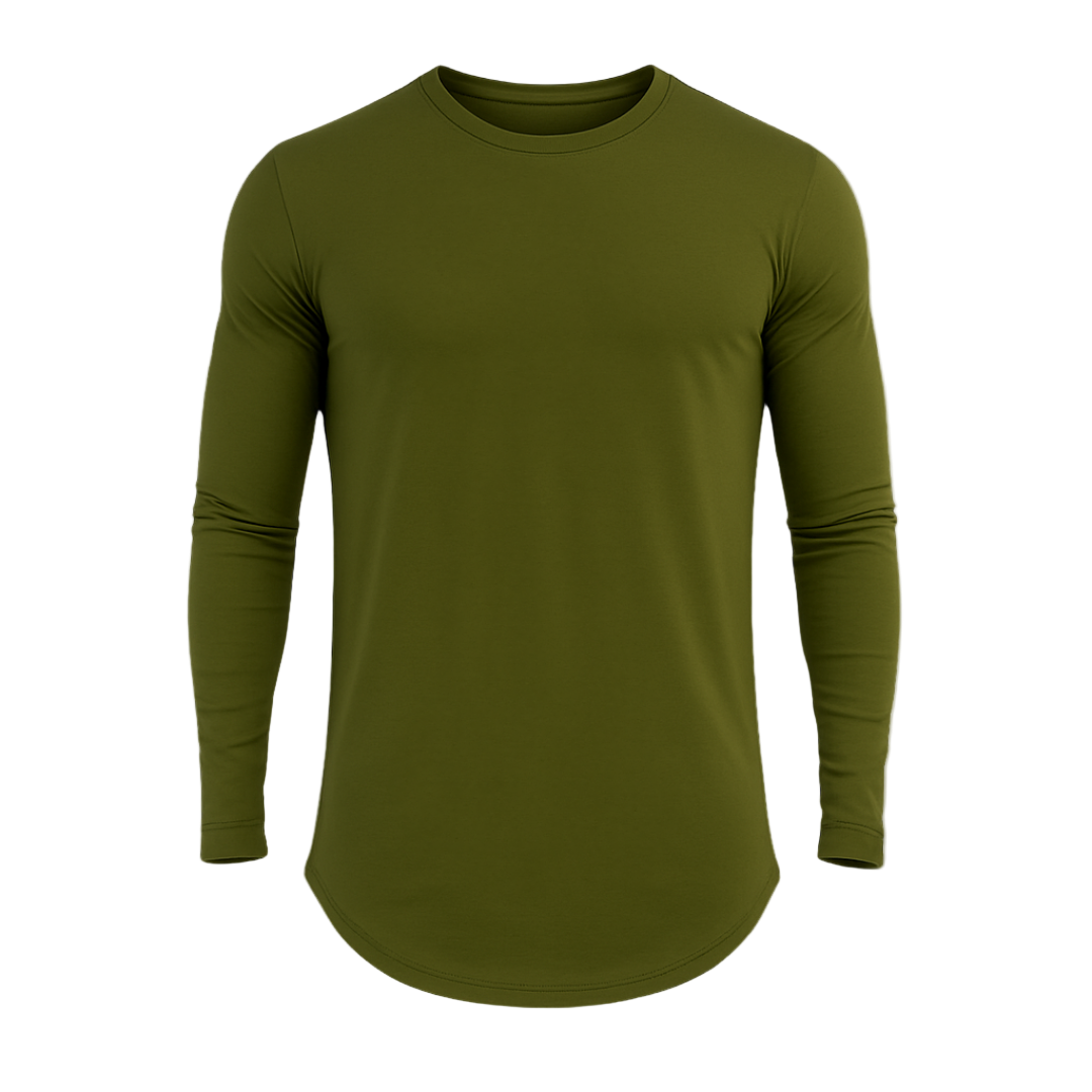 Green long-sleeve shirt on a white background