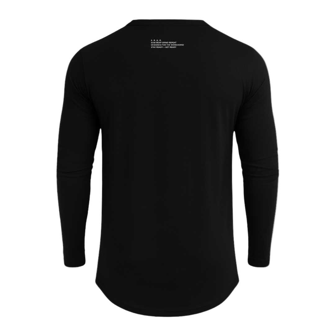 Black long-sleeve shirt on a white background