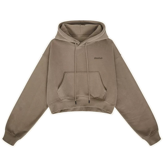 Brown hoodie with mare logo on a white background