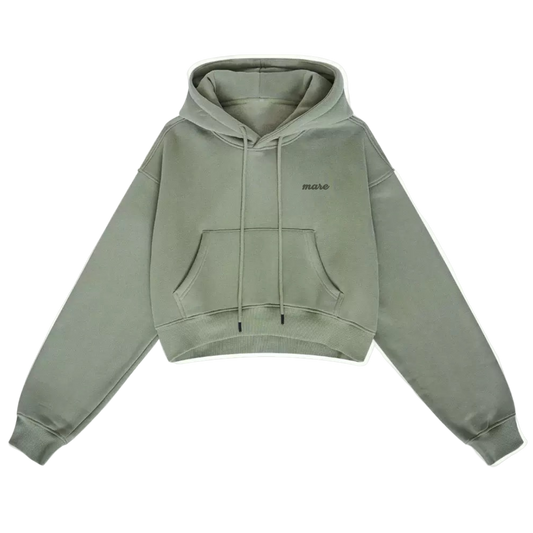 Green hoodie with a brand logo on a white background