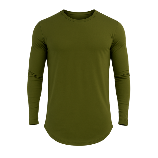 Green long-sleeve shirt on a white background