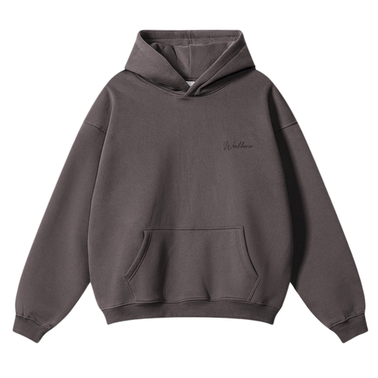 Plum hoodie with a brand logo on a white background