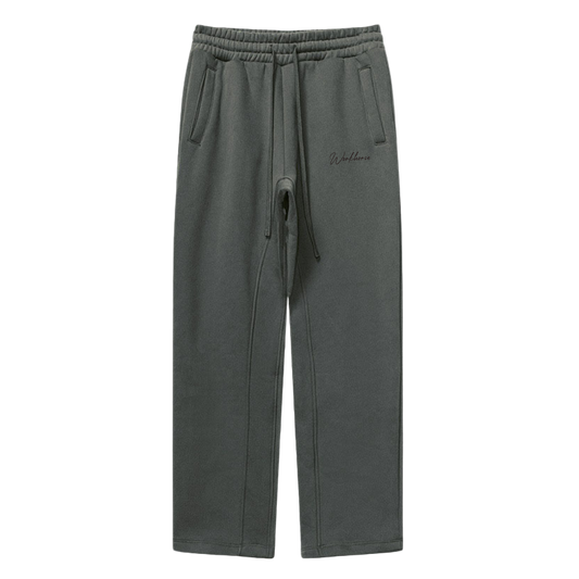 Gray sweatpants with a brand logo on a white background